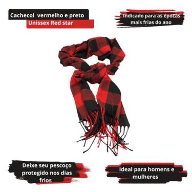 Imagem de Cachecol Vermelho e Preto Xadrez Quentinho Anti Frio - REDSTAR