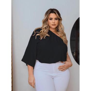 Imagem de Bata Feminina Plus Size Blusa Com Elástico Ajustável Mula Manca Croppe