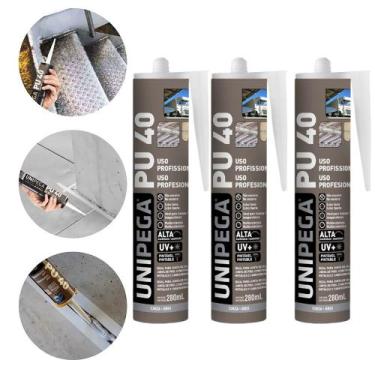 Imagem de Kit 3 Cola Selante PU40 Poliuretano Cinza 400g Profissional Adesivo Ve