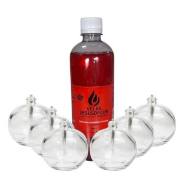 Imagem de Conjunto Velas Lamparina Vidro 100ml Redonda Fluido 500ml - Velas Jesu