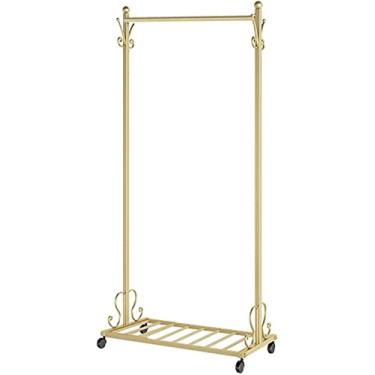 Imagem de LIFOND Barra para roupa cabide para roupa cabide com rodas, barra para roupa com sapateiro, aplica-se ao quarto, sala de estar, barra de roupa fácil de montar para decoração de quarto, dourado A