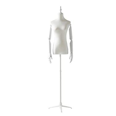 Imagem de CUTPOIY Manequim de corpo torso feminino branco, manequim de altura ajustável com base de suporte de tripé de metal, exibição de roupas de casamento femininas (cor: sem braços, tamanho: M) (com braços