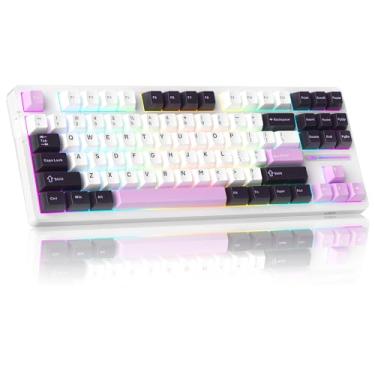 Imagem de MageGee LIGHT87 Teclado cremoso com fio, 80% gaxeta Hot Swappable RGB Backlit Gaming Mechanical Keyboards com amortecimento de som de 6 camadas, teclas PBT NKRO para Win/Mac, roxo