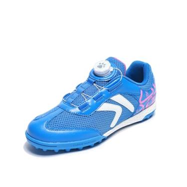 Imagem de KELME Chuteiras de futebol infantil, tênis de futsal de malha respirável, turn-lock, tênis de beisebol e softball, para meninos e meninas, Azul e branco, 18