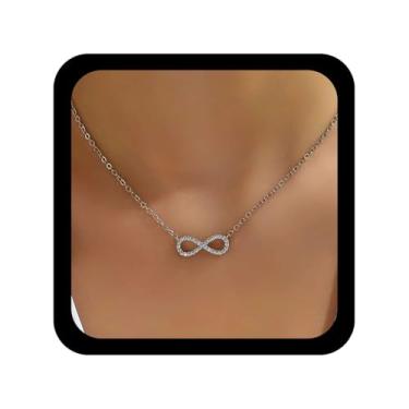 Imagem de Allereyae Colar com pingente de infinito vintage CZ com oito colares de ouro e cristal infinito número 8 colares com símbolo da amizade, joia gargantilha feminina, Zinco, Sem Pedra Preciosa
