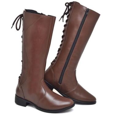 Imagem de Bota Feminina Cano Longo Montaria em Sintético com Zíper e Amarração d