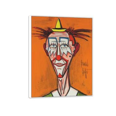 Imagem de Pintura famosa decoração de arte de parede - imagens para sala de estar - Palhaço com chapéu amarelo - Pôster em tela com moldura branca e impressões 90 x 117 cm 35 x 46 pol