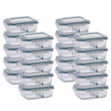 Imagem de Kit 20 Pote de Vidro Hermético Com Divisoria 640ml Marmita - QUALITY H