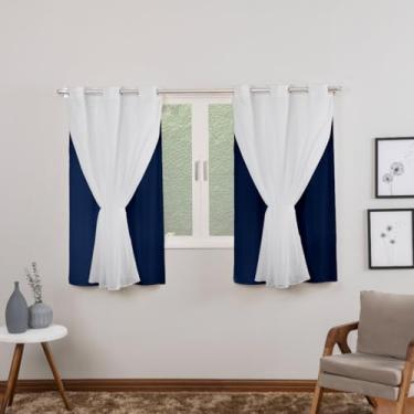 Imagem de Cortina com Voil Sala ou Quarto Fina 2,80m x 1,80m Microfibra 170 Fios Cores Vivas (AZUL MARINHO)