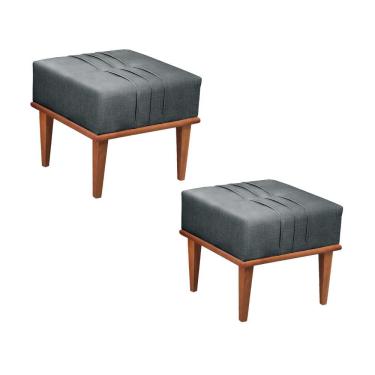 Imagem de Conjunto - 2 Puffs Banqueta Maya Luxo Castellar Móbile Linho Cinza