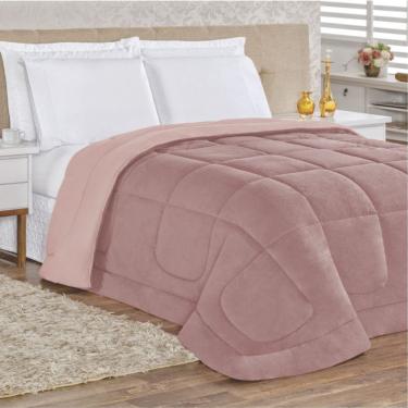 Imagem de Edredom Coberdrom Queem Malha Algodão E Manta Flannel - Rosê