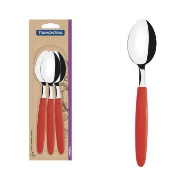 Imagem de Conjunto De Colheres De Mesa Ipanema Com Lâminas Em Aço Inox E Cabo Vermelho 3 Peças
