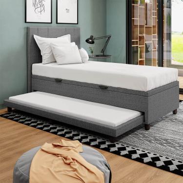 Imagem de Base Cama Box Baú Solteiro Com Cama Auxiliar Linho Skybox Cinza
