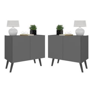 Imagem de Kit 2 Mesas De Cabeceira Retrô 2 Portas Mp4138 Grafite preto