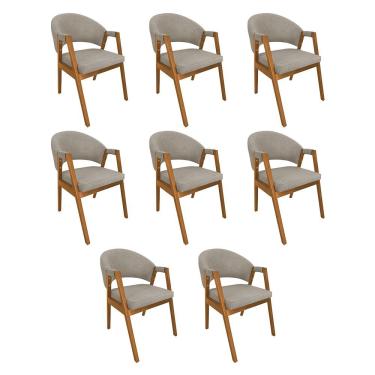 Imagem de Kit 8 Cadeiras De Jantar Madeira Maciça Cerejeira Premium Helen Linho Bege - Cor: Bege