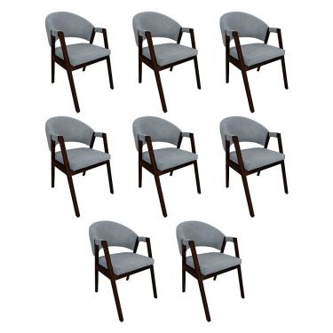 Imagem de Kit 8 Cadeiras De Jantar Madeira Maciça Castanho Premium Helen Linho Cinza - Cor: Cinza