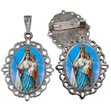 Imagem de Broche com Relicario Cor Prata Nossa senhora do Livramento Terno Noivo