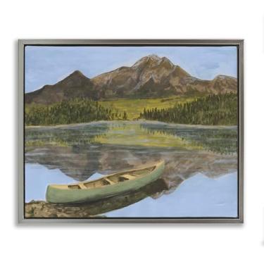 Imagem de Stupell Industries Desenho de arte de parede em tela flutuante cinza alpino com canoa por Michael Willett, 80 x 63 cm