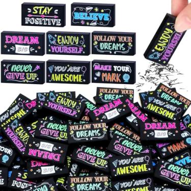Imagem de Dunzoom 100 borrachas inspiradoras a granel para crianças, divertidas, motivacionais, material escolar, material de escritório para sala de aula, escritório, professores, artistas (lousa colorida)