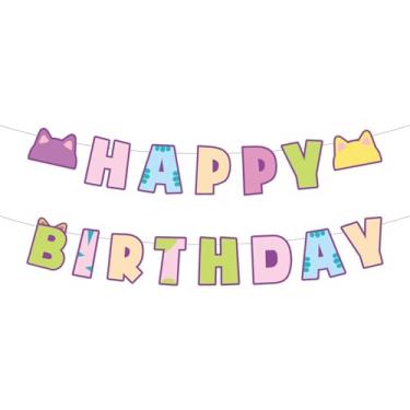 Imagem de SAVITA Gato Faixa de Aniversário para Casa Bonecas, Fofo Desenho Animado Gato Faixa de Feliz Aniversário para Crianças Meninos e Meninas Decoração Festa Fundo Fotos