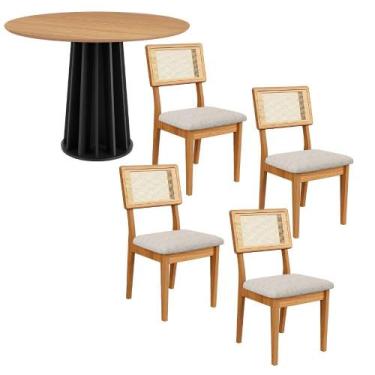 Imagem de Mesa Jantar Redonda 105cm com 4 Cadeiras Estofadas 100% MDF - Casa Lar