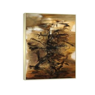 Imagem de MUHJDYC Zao Wou-ki Pintura famosa abstrata - imagem de arte em tela - arte de parede para sala de estar - reprodução de impressões (29,01,64) moldura prata 60x80cm-23x31in