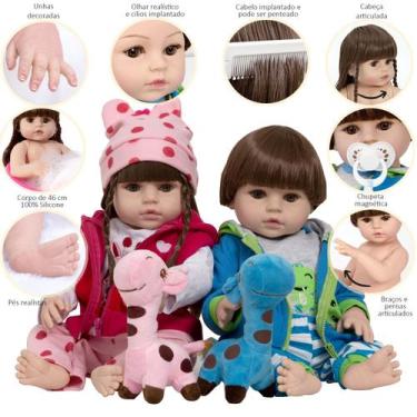 Imagem de Kit Bebe Reborn Gêmeos Casal Enxoval Girafinha Com Bolsa - Cegonha Reb