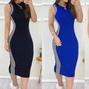 Imagem de Vestido midi malha canelada regata listra lateral - Filó Modas, G, Pre