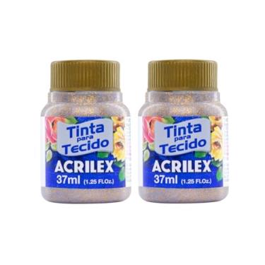 Imagem de Kit Com 2 Tintas para Tecido com Glitter Acrilex 37ml – Brilho Intenso, Alta Cobertura e Fixação a Frio para Suas Criações acabamento cintilante, alta cobertura e durabilidade superior, sendo ideais para customização de roupas, acessórios, peças decorativas e projetos artísticos em geral. (Ouro 201)