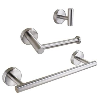 Imagem de Conjunto de banheiro preto fosco - Toalheiros e porta-papel em aço inoxidável | Suporte de parede de 3 peças, escovado