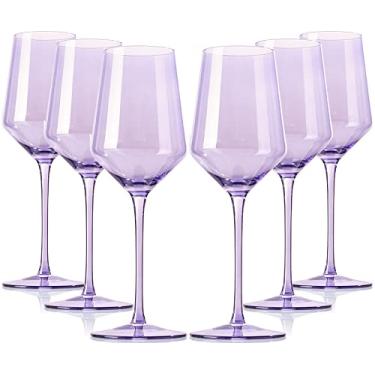 Imagem de Conjunto de Taças de Vinho Roxo com Haste Alta da Comfit, 6 Unidades, 425 ml, para Vinho Branco e Tinto, Presentes, Aniversário de Casamento ou Festa de Cocktail, Adulto