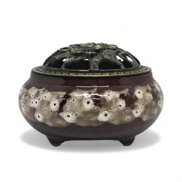 Imagem de Turíbulo Incensário de Mesa com Cerâmica Marrom e Branco 8cm - Flash