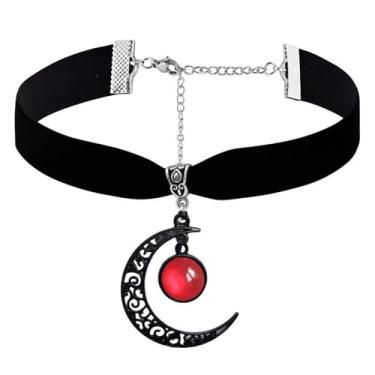 Imagem de Rrdaily Colar gótico de cristal de lua estilo punk colar com pingente de lua vintage preto crescente, colares góticos escuros, bijuterias de fantasia, joias de ano novo para mulheres, Large, Cristal