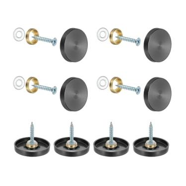 Imagem de YELARXI Parafusos de espelho 304 tampas decorativas de aço inoxidável fixadores de pregos, acabamento escovado de 30 mm adequado para ferragens de publicidade de sinal de espelho (8 peças, preto)