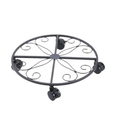 Imagem de Fenteer Suporte para plantas, carrinho de transporte para plantas, metal resistente e móvel com rodas, base de rolo para plantador, para pátios e plantadores