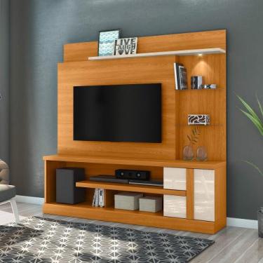 Imagem de Home Theater Alan com Led e Prateleira de Vidro 5mm - Cinamomo/Off Whi