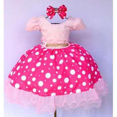 Imagem de Vestido Infantil Para Festa Tema Minnie Pink Poa Luxo E Tiara - festa 