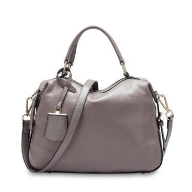 Imagem de Bolsa de ombro feminina de couro elegante, bolsa transversal com ferragens douradas, bolsa casual com vários compartimentos, Cinza