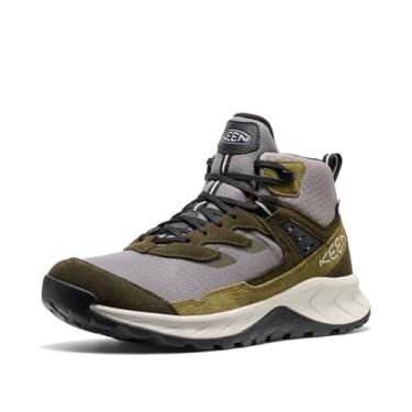 Imagem de KEEN Bota masculina Hightrail de altura média, durável, leve, respirável, de couro, impermeável, para caminhada, Aço cinza/noite florestal, 40