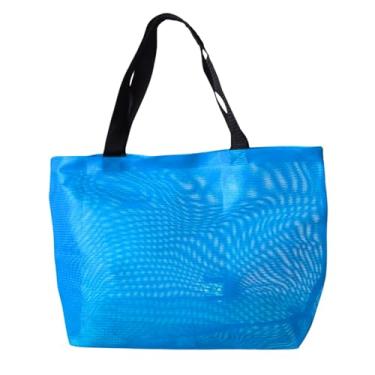 Imagem de Bolsa Sacola Feminina Tela Praia Piscina Alça Dupla Ombro Reforçada Verão Lisa Colorida Tote Transparente Barata Simples (Azul Claro, Tamanho único)