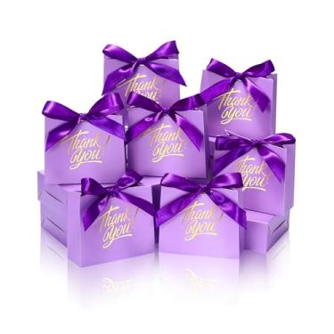 Imagem de DOYIDE Pacote com 30 pequenos sacos de presente de agradecimento, 11,4 x 4,6 x 9,9 cm, sacos de lembrancinha de festa com fita de laço, mini saco de presente de papel com impressão dourada, caixas