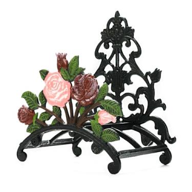 Imagem de Sungmor Suporte de mangueira de jardim resistente de ferro fundido - cabide de mangueira de água decorativo pintado à mão de peônia montado na parede - Suporte de mangueira suspenso para decoração de