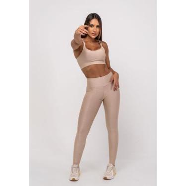 Imagem de Calça Legging Suplex Canelada Brilho Básica Bege Salvatore Fashion, P