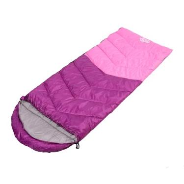 Imagem de Flantree Saco de dormir 4 estações, adultos e crianças, para acampamento, caminhadas, clima frio, leve e impermeável com bolsa de compressão, atividades internas ao ar livre (espesso-roxo-rosa)