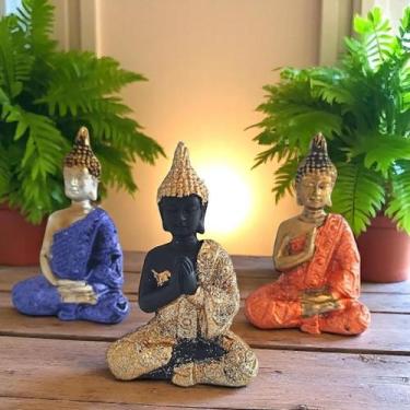 Imagem de Mini Estátua Buda Decorativo Colorido 6,5cm  Enfeite Zen, Meditação e 