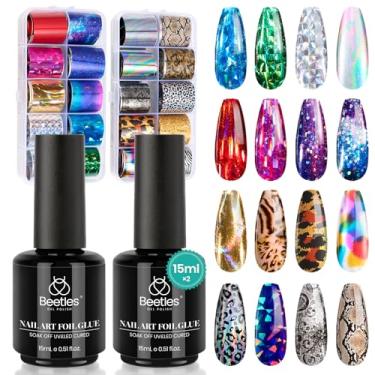 Imagem de beetles Gel Polish Kit De Nail Foil Art Beetles, 20 Folhas Transferência Com 30Ml Cola Em Para Unhas - Adesivos Leopardo Holográficos Metal, Conjunto Esmaltes Géis, Lâmpada Led Necessária, Soak Off