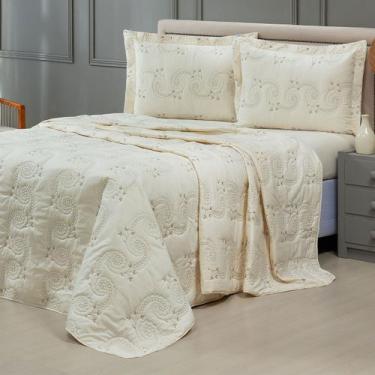 Imagem de Cobre Leito King Mistral Percal 200 Fios Bordado 3 Peças - Palha - To 