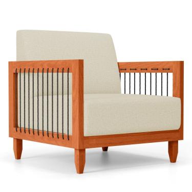 Imagem de Poltrona Decorativa Varanda Samoa Madeira Maciça com Cordas Náutica Linho Pérola  - Abmaza