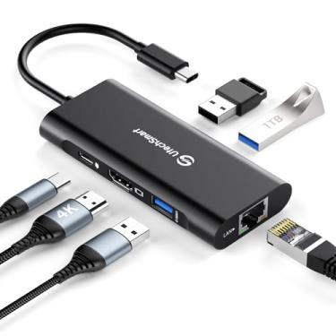 Imagem de Hub USB C, UtechSmart 6 em 1 adaptador USB C para HDMI com Ethernet de 1000 m, porta de carregamento Pd tipo C, 3 portas USB 3.0 adaptadores compatíveis com MacBook Pro, Chromebook e dispositivos USB C (preto)