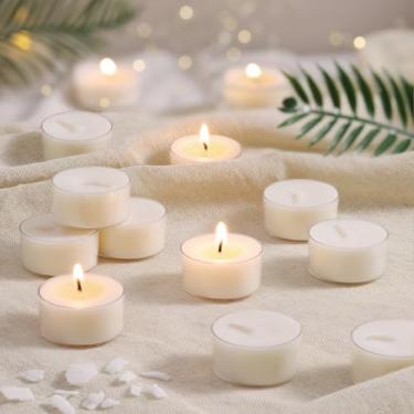 Imagem de Velas perfumadas com luzes de chá, coco, pacote com 8 – velas brancas perfumadas – 100% cera de palma, velas votivas para aromaterapia de 6 horas para conjuntos de presentes de spa, relaxamento, banho